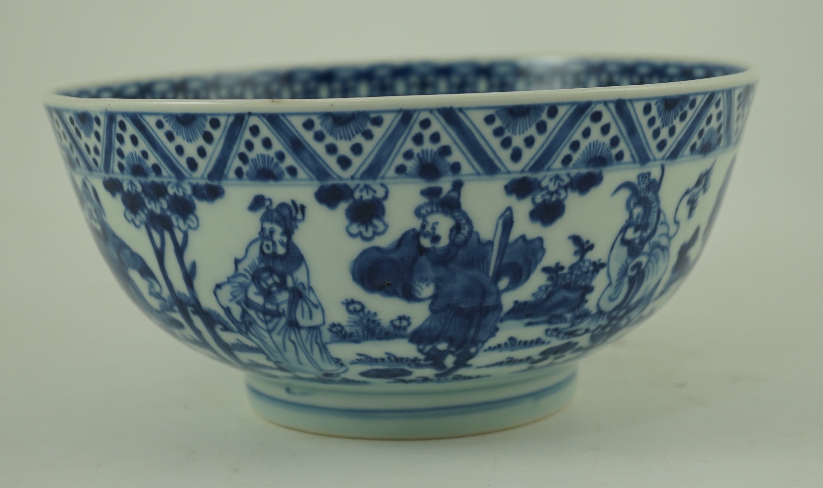 A Chinese blue and white ‘foreign ambassadors’ bowl, Kangxi/Yongzheng period, 21.5cm diameter